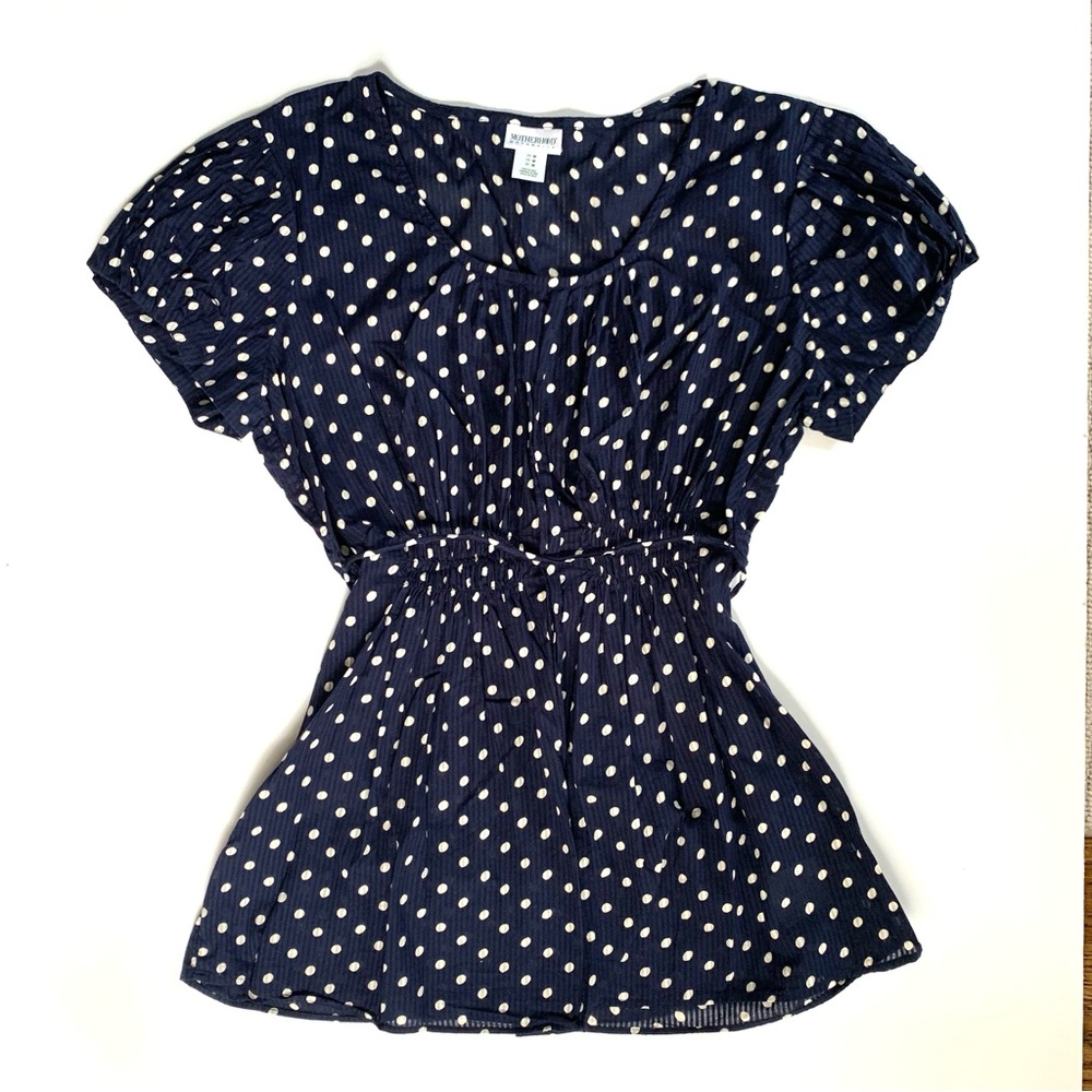 Motherhood Maternity Navy And White Polka Dot Top